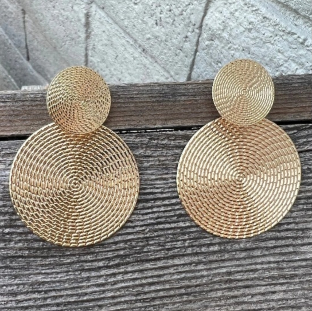 Gold Round Earrings - Picture 7 of 11